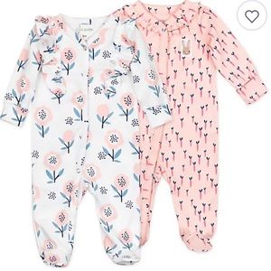 Mac & Moon set of 2 organic cotton footies - Bunny & Floral print (Size 3m)